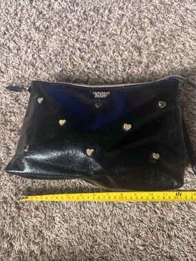 Victoria's Secret Black Patent Heart-Studded Clutch